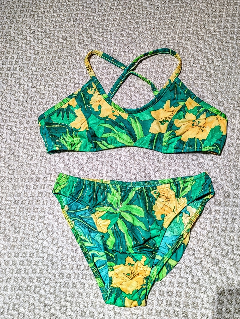 Vintage XS Venus Swimwear Bikini Sparkle Green Print